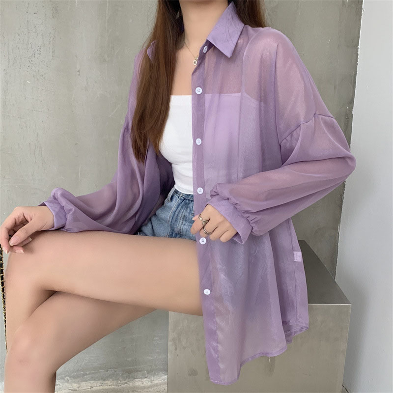 Street Fashion Korea - 2026 Summer Thin Sunscreen Shirt Solid