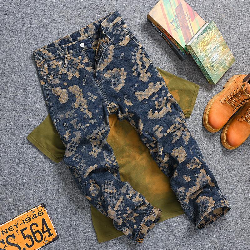 Street Fashion High End - Mosaic Jacquard Embroidery Retro Jeans Men's