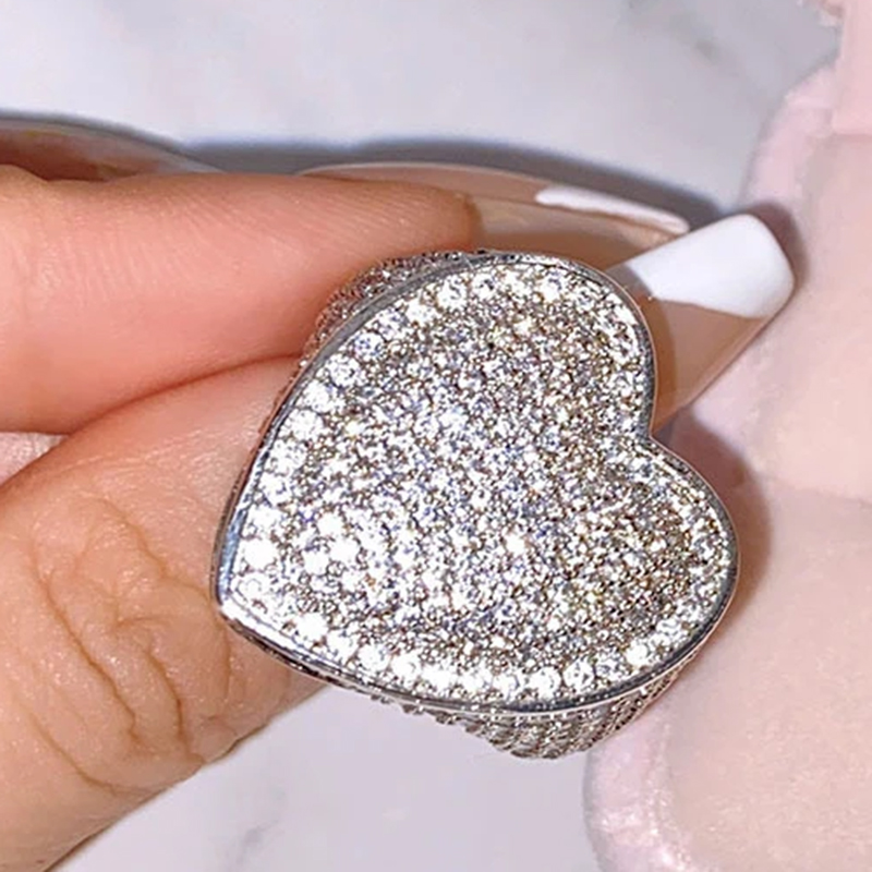 925 Silver Plated Big Heart Fu - Street Fashion Rings ulasan dan harga