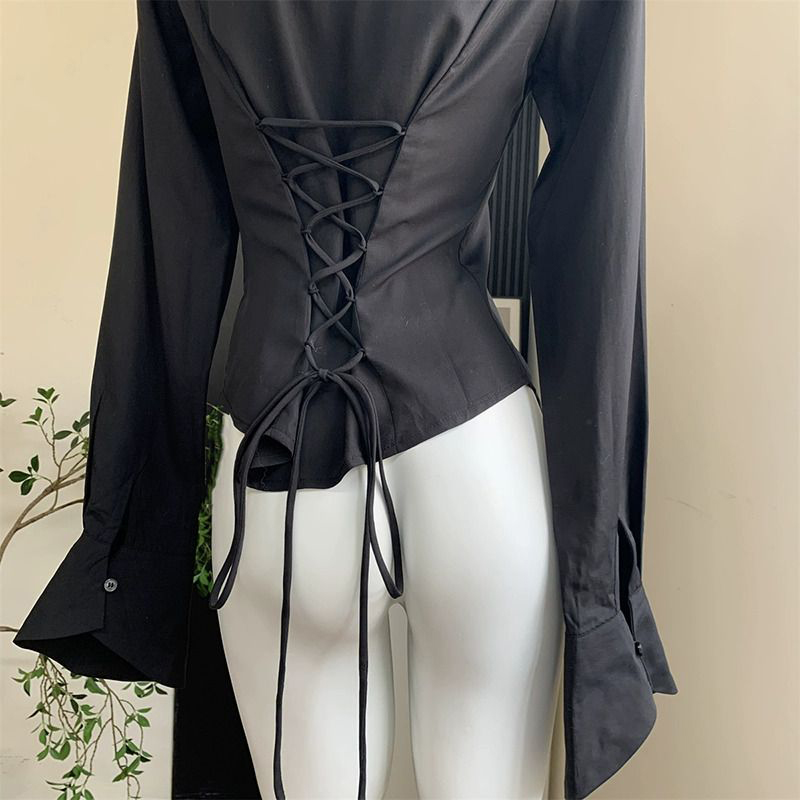 Gidyq Women Black Bandage Shir - Street Fashion Korea ulasan dan harga