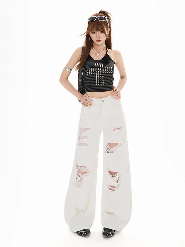 White High Street Wide Leg Str - Street Fashion High End ulasan dan harga