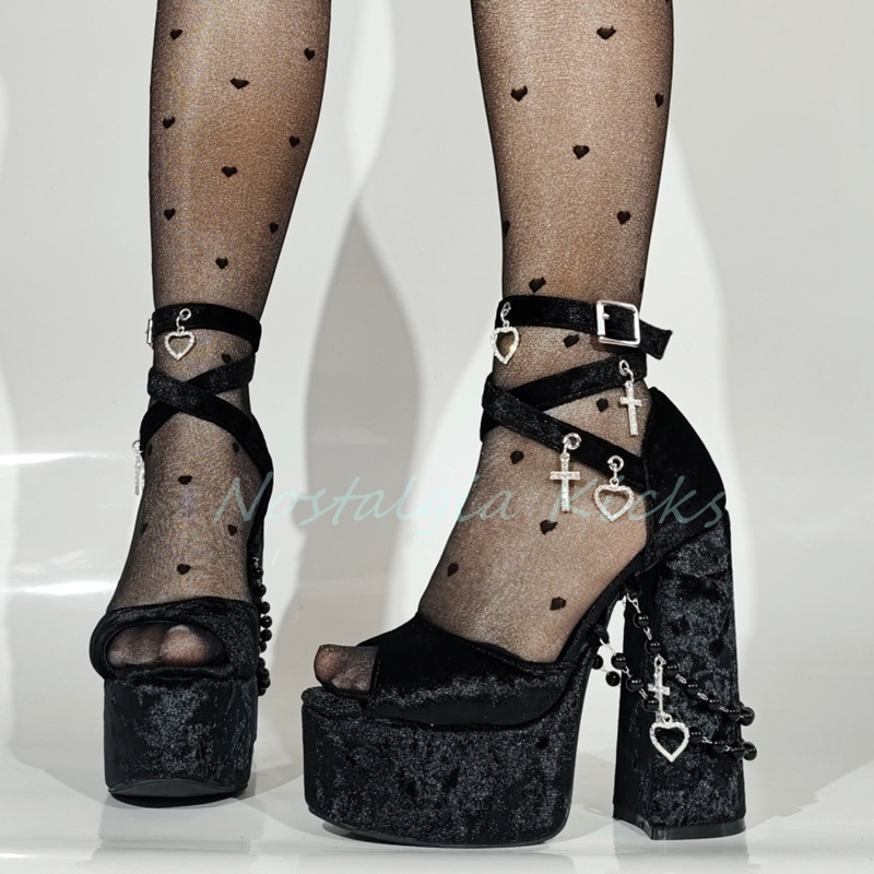 Gothic Black Velvet Platform H - Street Fashion Rome ulasan dan harga