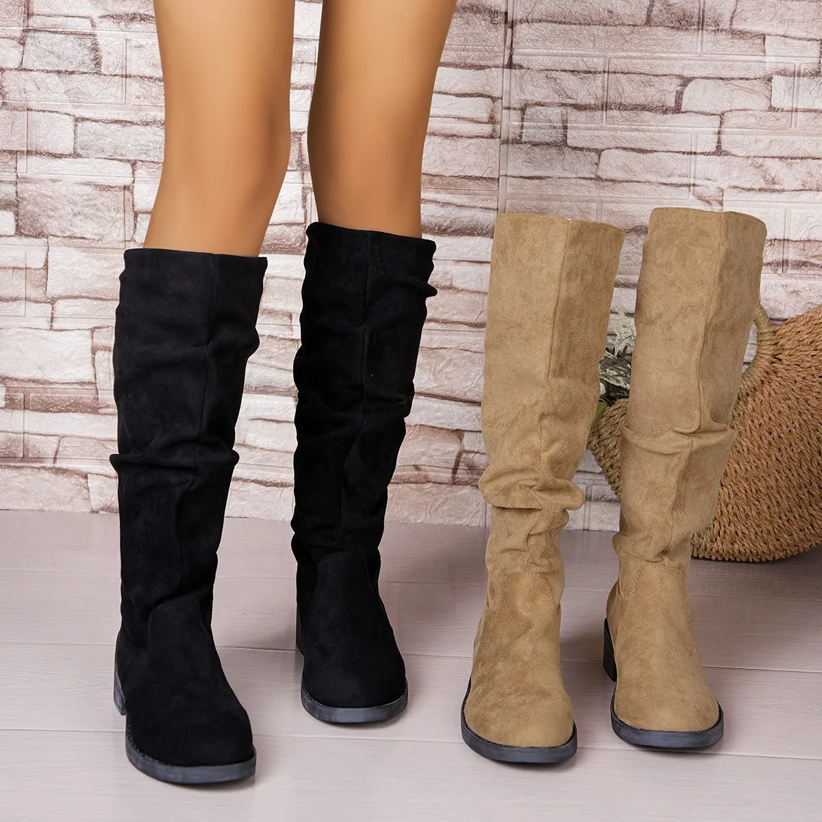 Pleated Boots Women Faux Suede - Street Fashion Rome ulasan dan harga