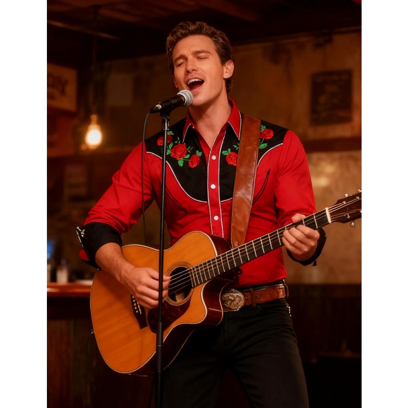 Men's Western Cowboy Shirt Lon - Street Fashion Dance ulasan dan harga