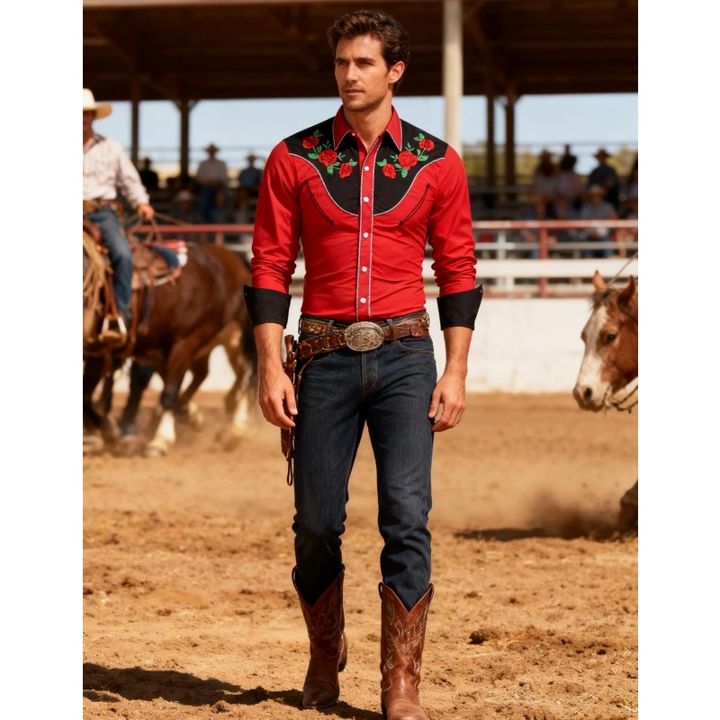 Men's Western Cowboy Shirt Lon - Street Fashion Dance ulasan dan harga