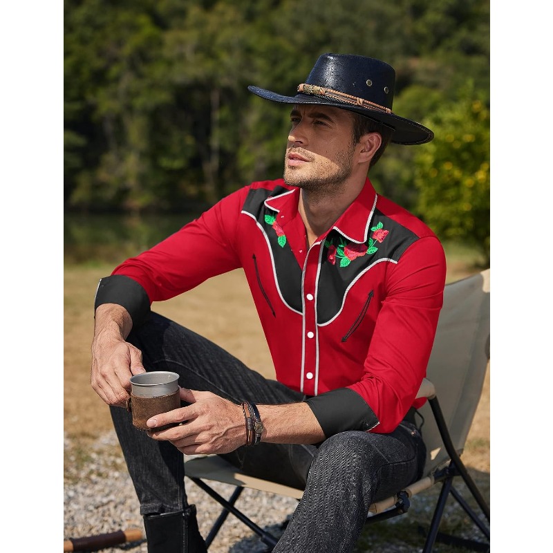 Men's Western Cowboy Shirt Lon - Street Fashion Dance ulasan dan harga