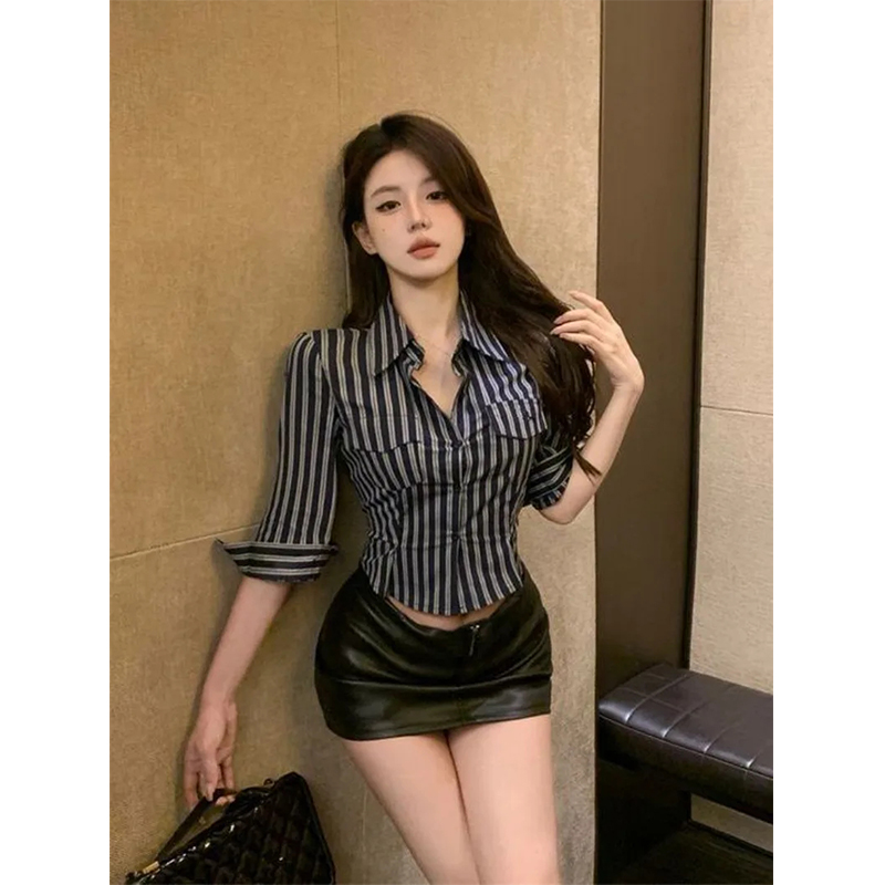 MEXZT Striped Shirts Women Fas - Street Fashion Korea ulasan dan harga
