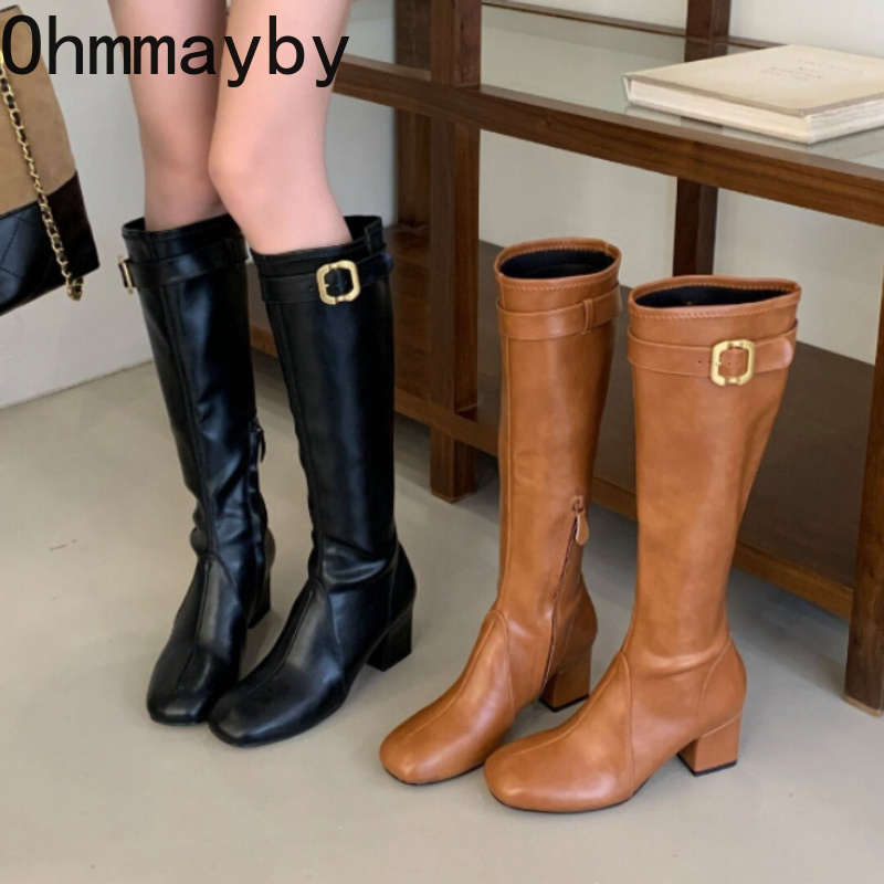 Women Retro Square Toe Knee Hi - Street Fashion Rome ulasan dan harga