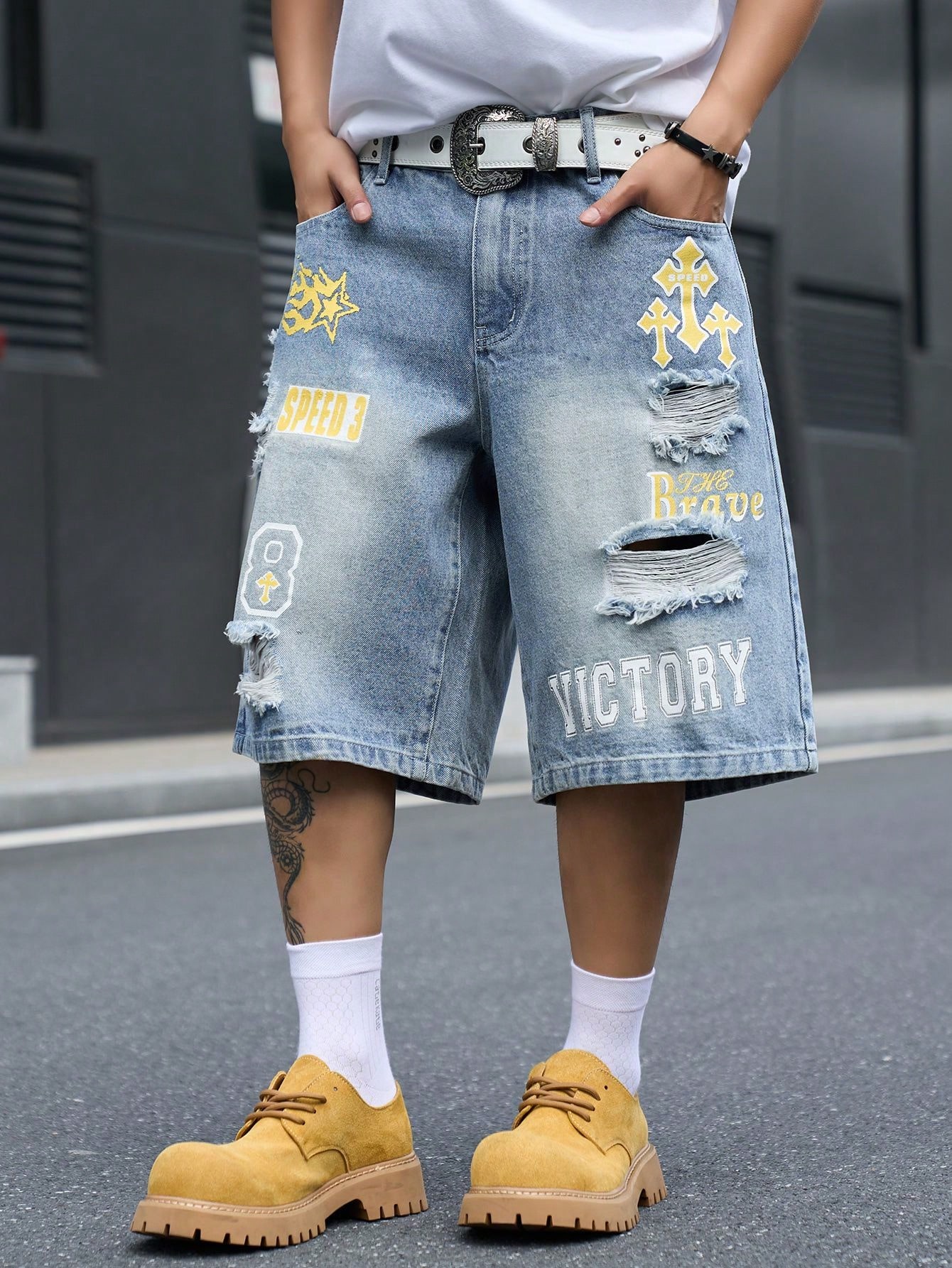 Men's Loose Fit Denim Bermuda  - Street Fashion Dance ulasan dan harga